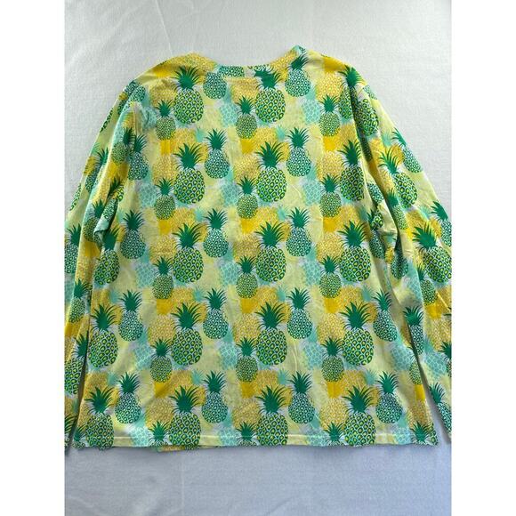 Women’s Fresh Produce Green & Yellow Pineapple Print Long Sleeve Shirt Sz 2X - Picture 4 of 4